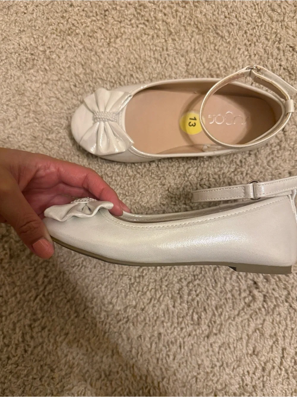 Sugar Shimmery Ivory Bow Ankle-Strap Kids Dress Shoes